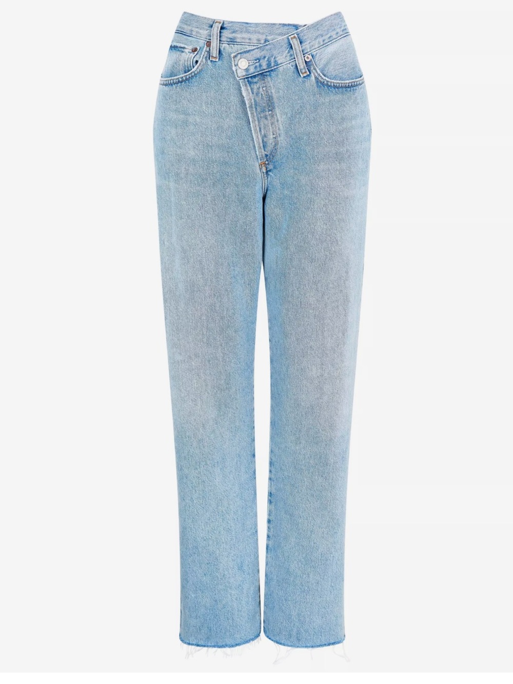 Agolde Light Blue Straight Leg Jeans with Criss-Cross Waist